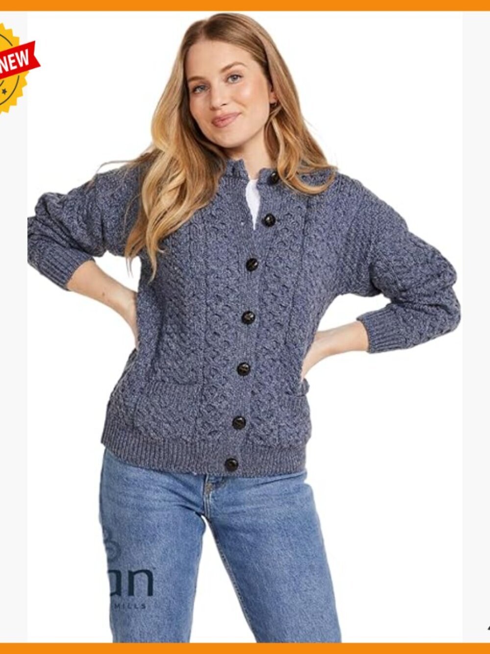 Merino Wool Cable Knit Cardigan, Irish Aran Stitching, Handmade